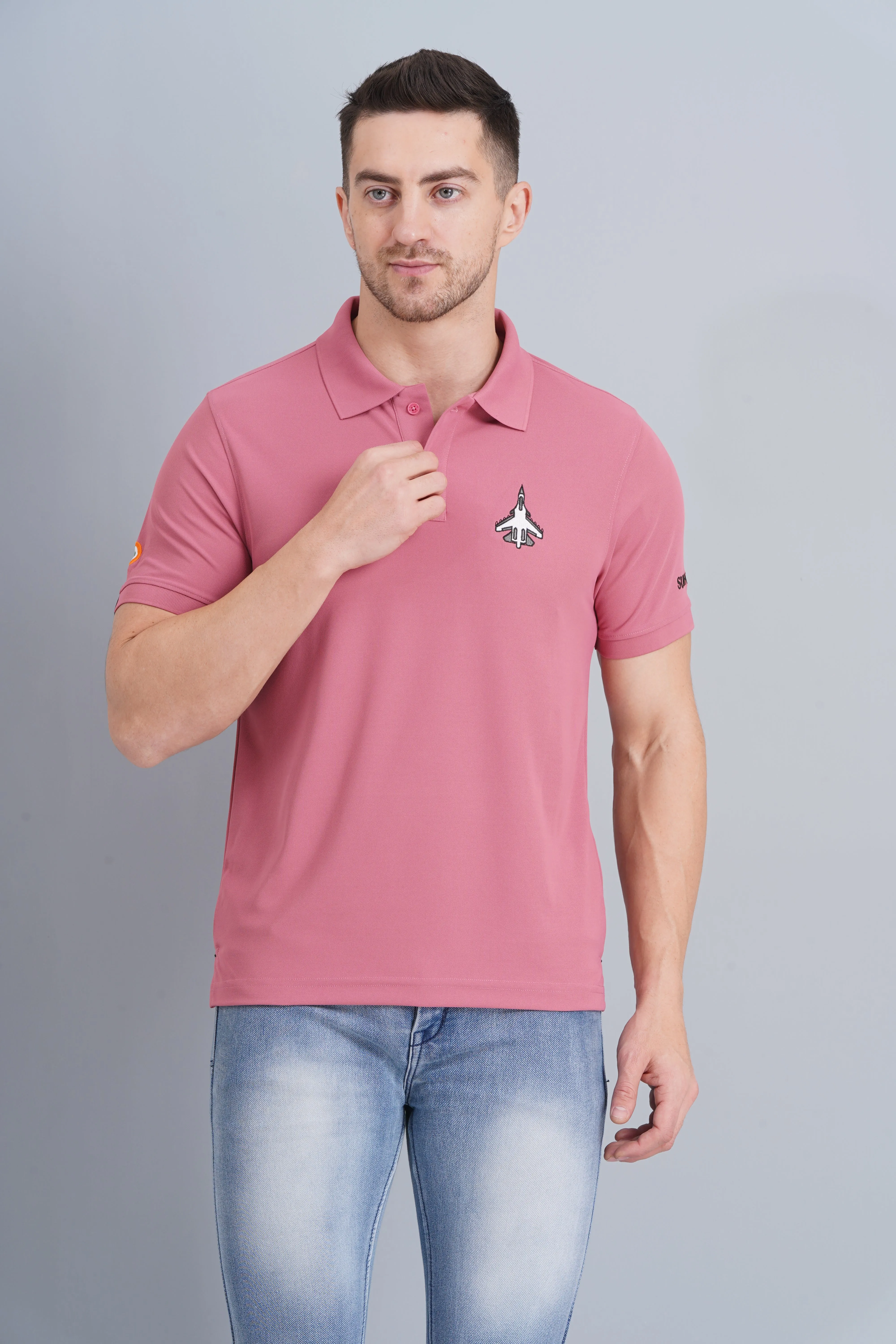 Men's Polo T Shirt SUKHOI-30 HEATHER ROSE Functional Wear Flexible Collar Band