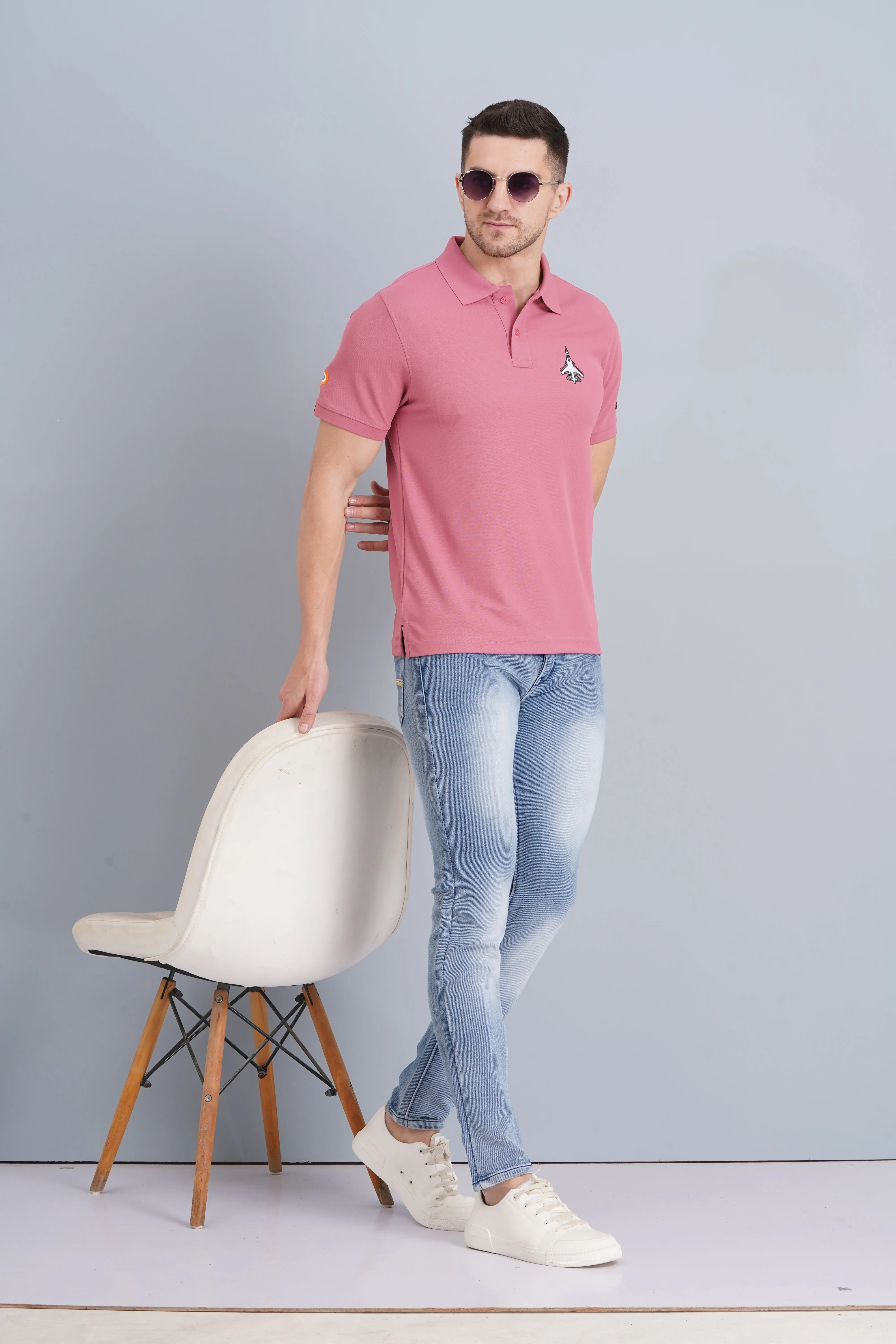 Flexible Ribbed Collar Men's Polo T Shirt SUKHOI-30 HEATHER ROSE