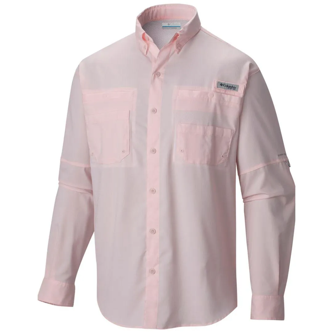 Columbia Men Pink Tamiami II LS Shirt (Sun Protection) Comfortable Shorts Ocean Air