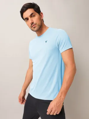 Subtle Logo Placement Men Solid Slim Fit Crew Neck T-shirt with TECHNO COOL 