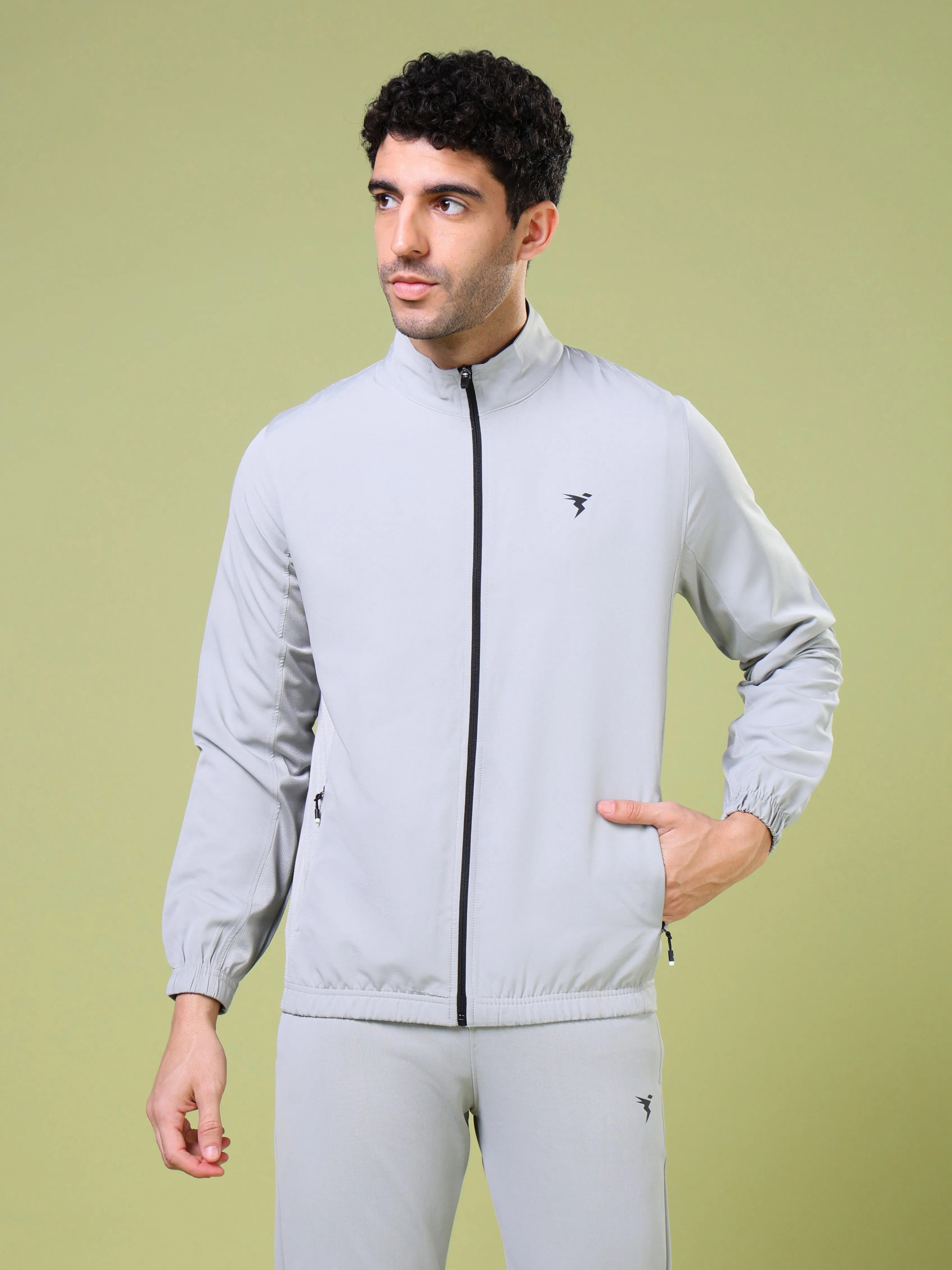 Wide Glow SweatAbsorbentLining Men Solid Slim Fit Mock Neck Jacket with TECHNOLITE