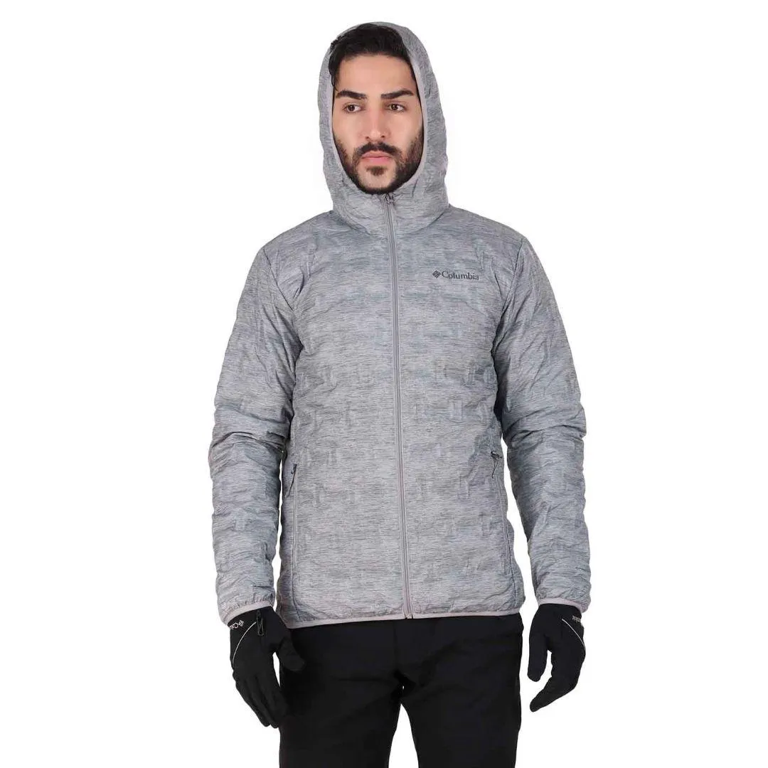 Columbia Men Grey Delta Ridge Down Hooded Jacket morning Storm Resistant Closure