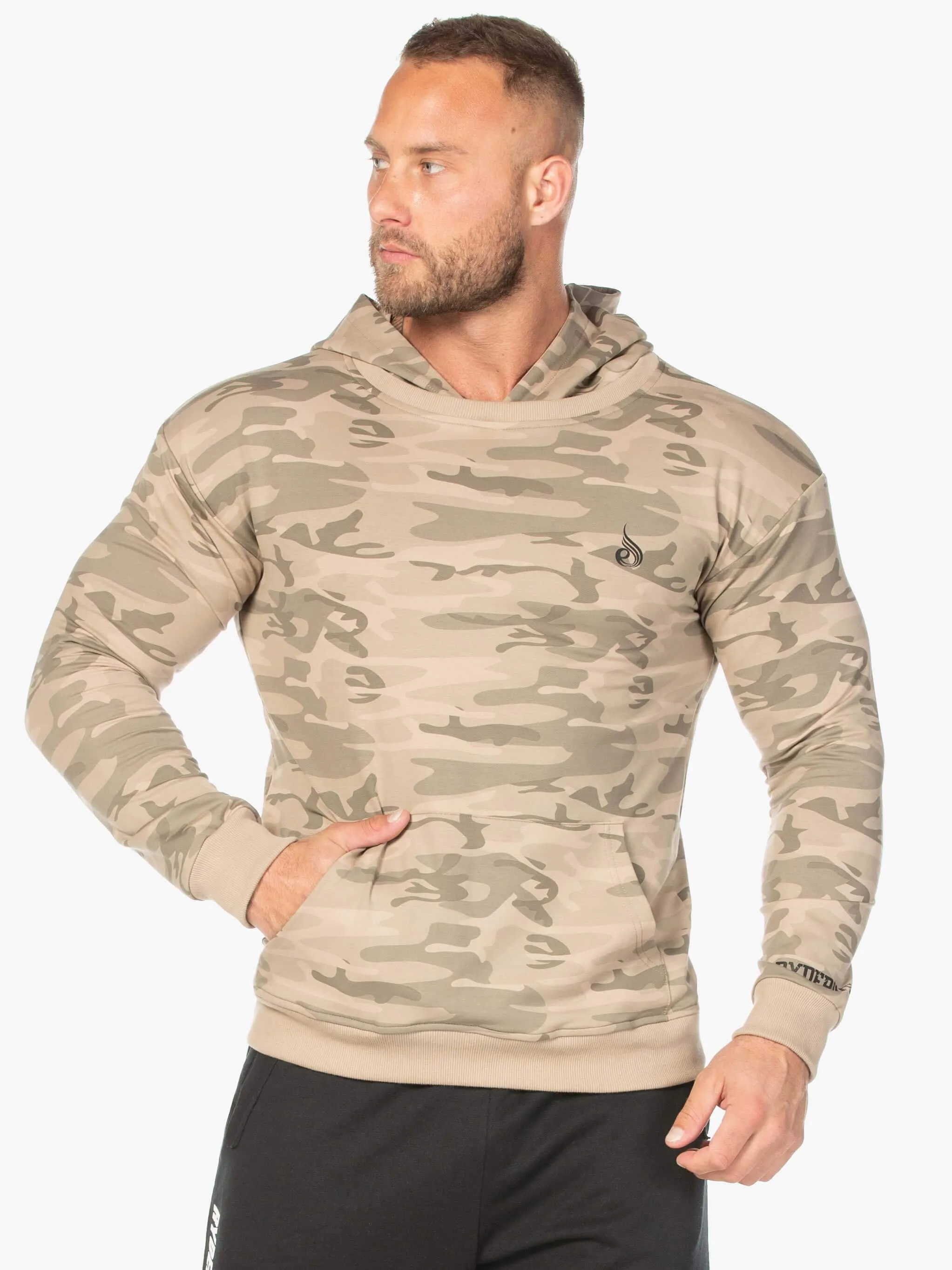 Camo Pullover Hoodie - Tan Camo suitable for cycling
