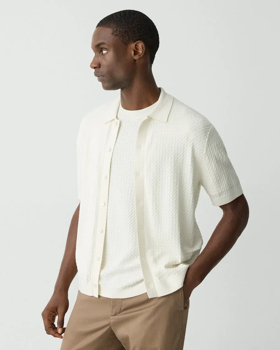 Theory Cairn Short Sleeve Shirt in Cotton - Eggshell Weekend Wear