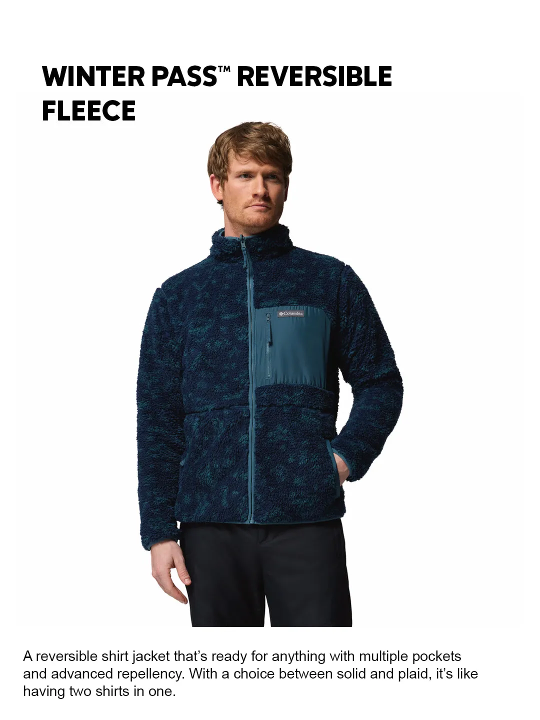 Two Tone Trim Active Lifestyle Columbia Men Navy Blue Winter Pass Reversible Fleece Jacket