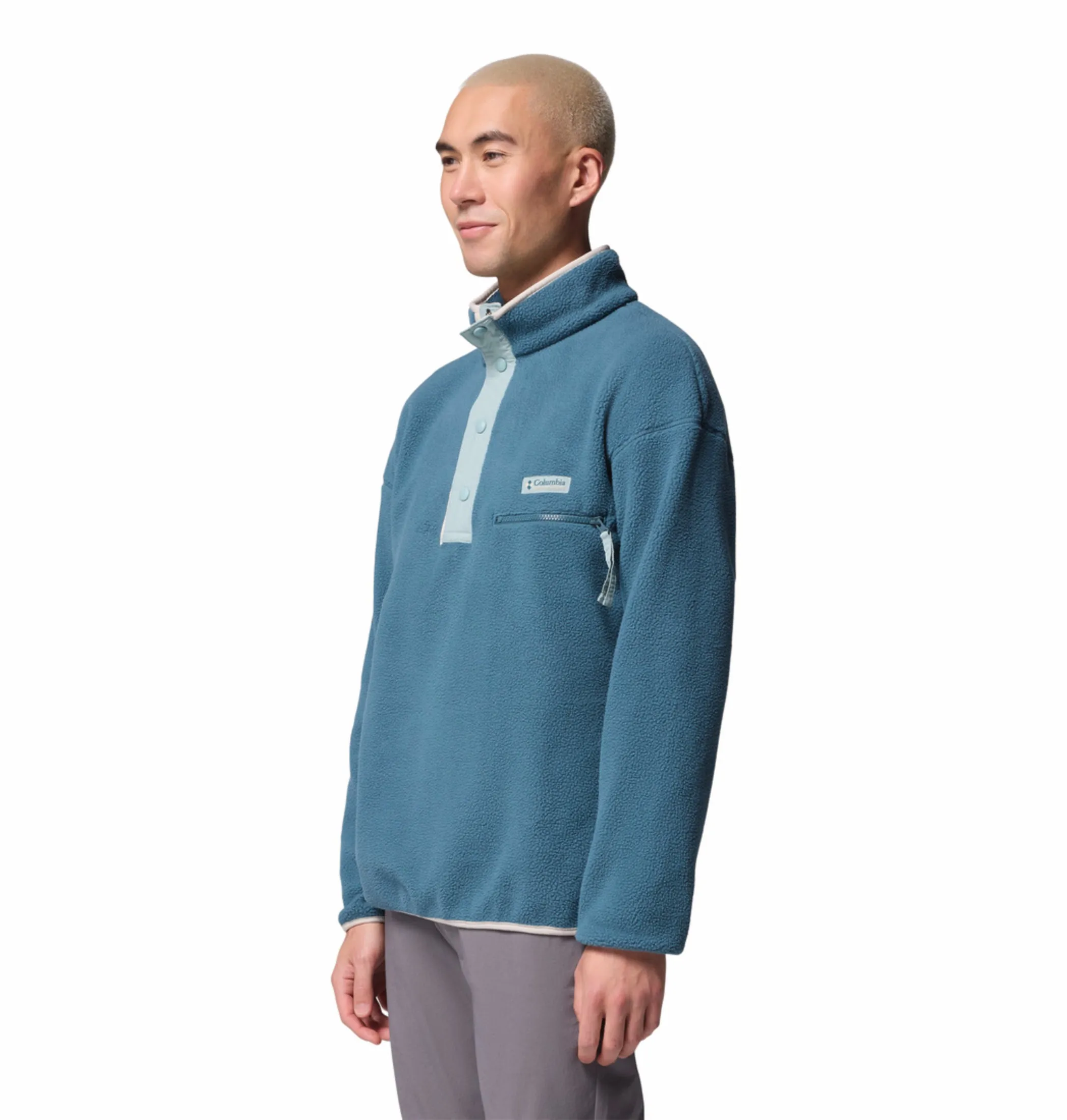 Columbia Men Teal Helvetia II Pullover Backyard Relax Thermal Feel
