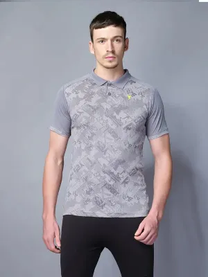 Men Printed Slim Fit Polo T-shirt with DOUBLE COOL Convertible Style