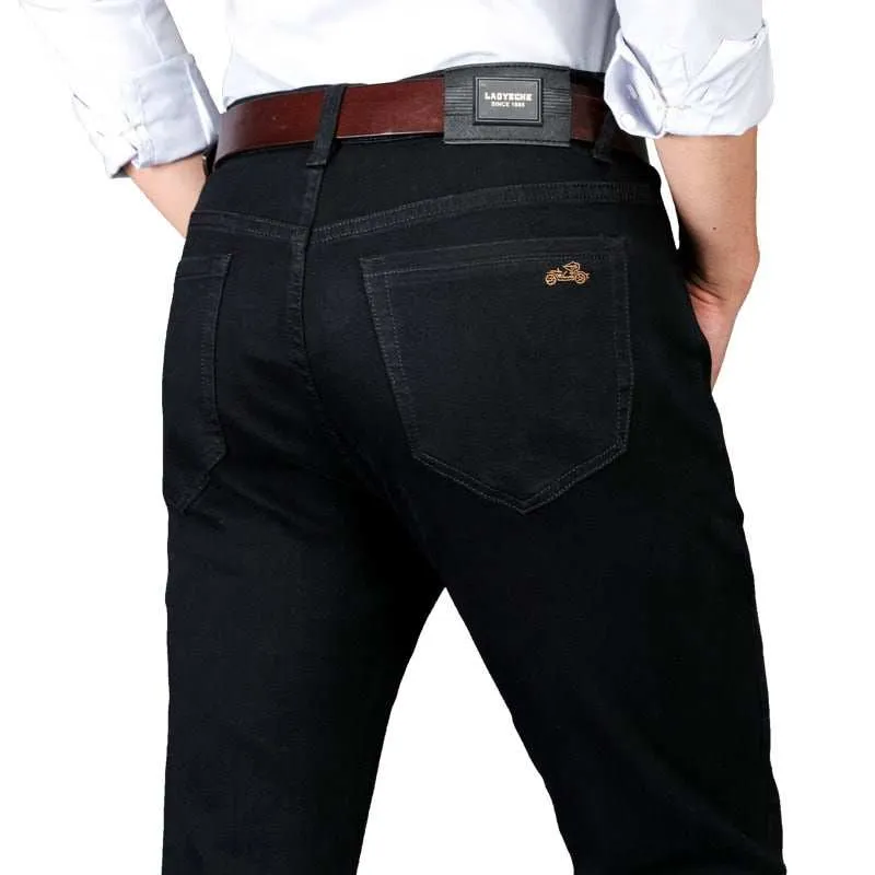 Eco Conscious Denim Day To Night Men's Black Jeans Business Fashion Classic Style Elastic Slim Straight Trousers