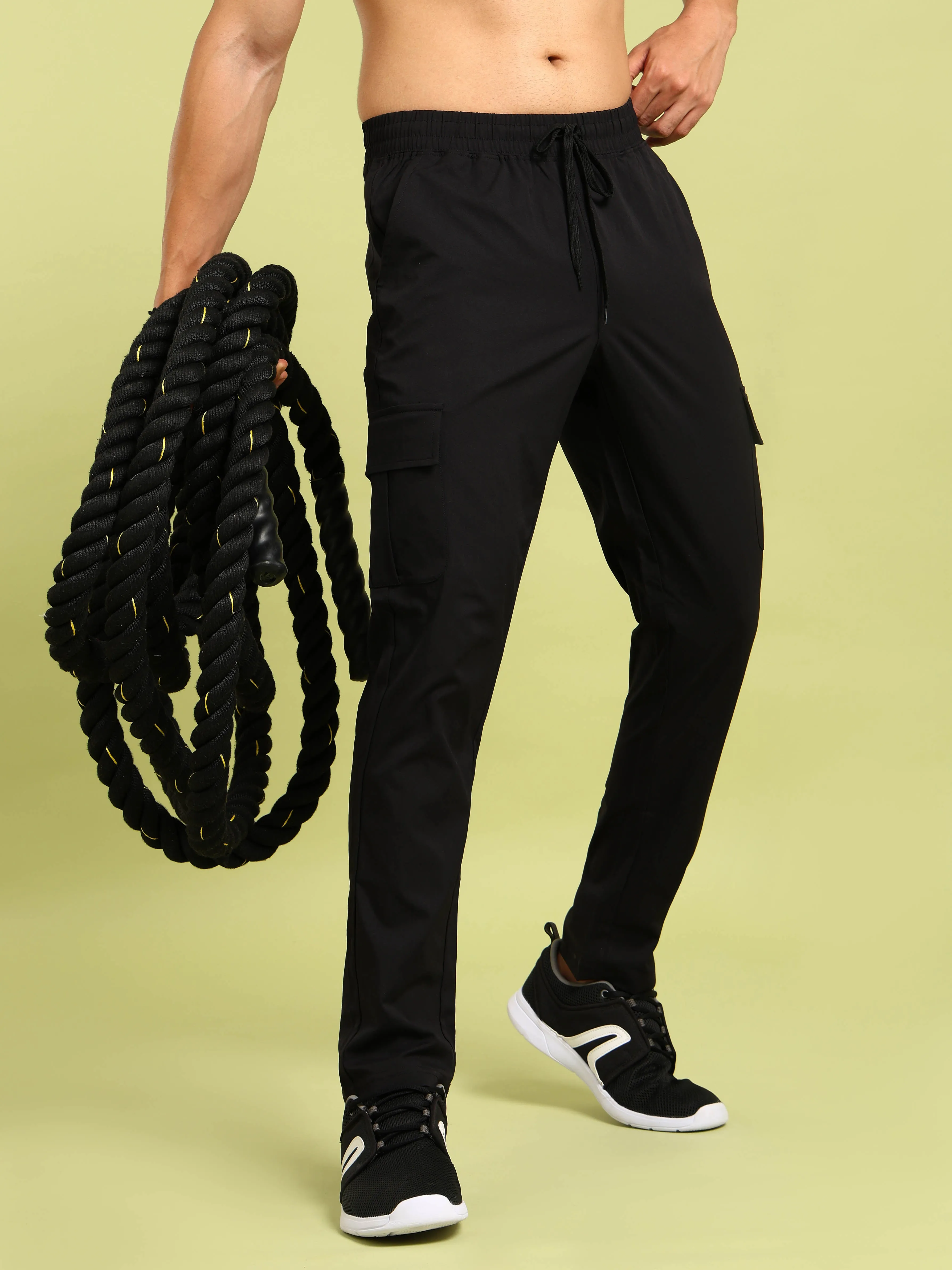 Men Solid Relax Fit Sports Cargo Trackpants with TS FLEXI Crossfit Ready