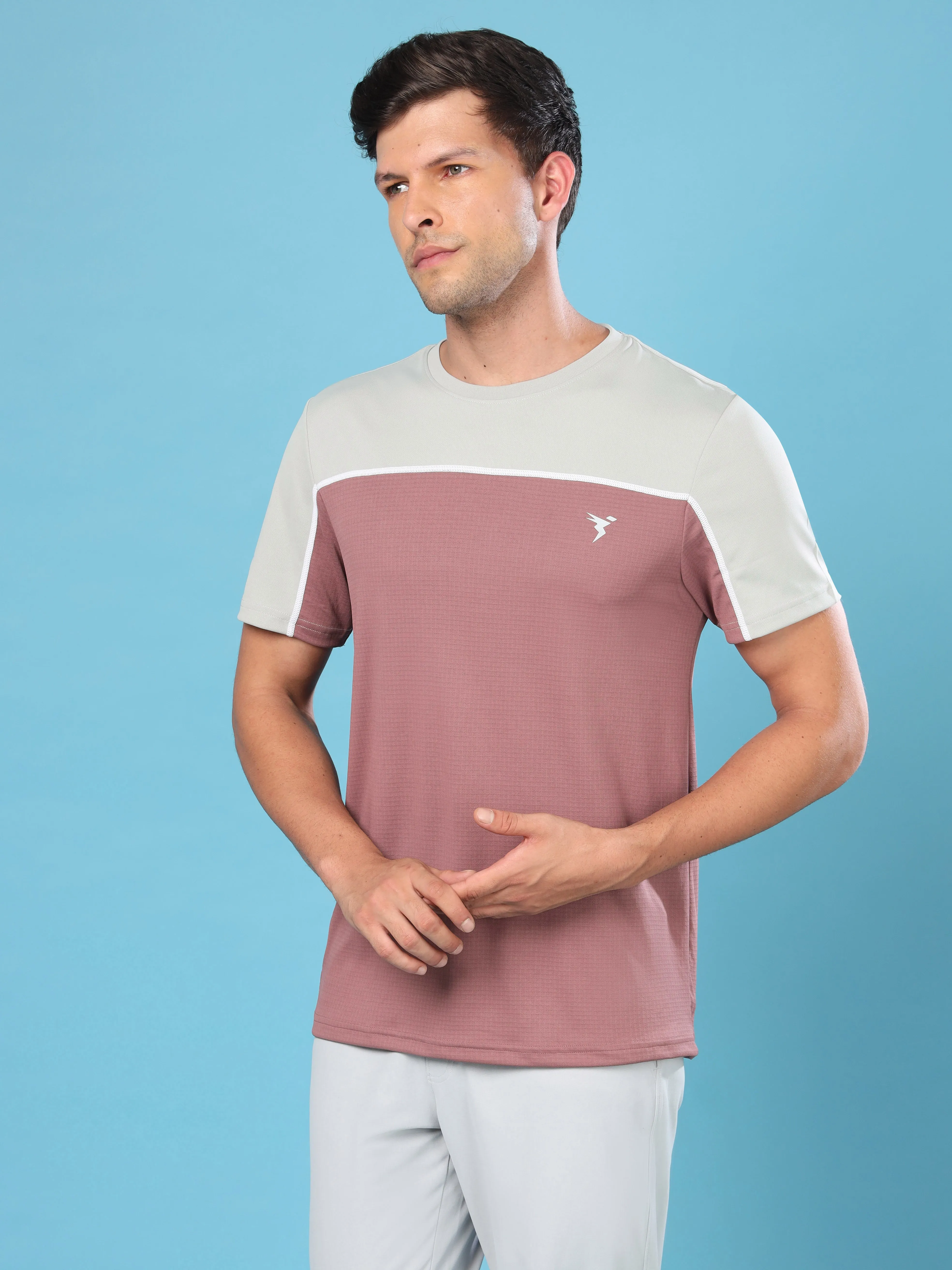 Skin Friendly Blends Multi Directional Stretch Men Colorblock Slim Fit Crew Neck T-shirt with TECHNO COOL 