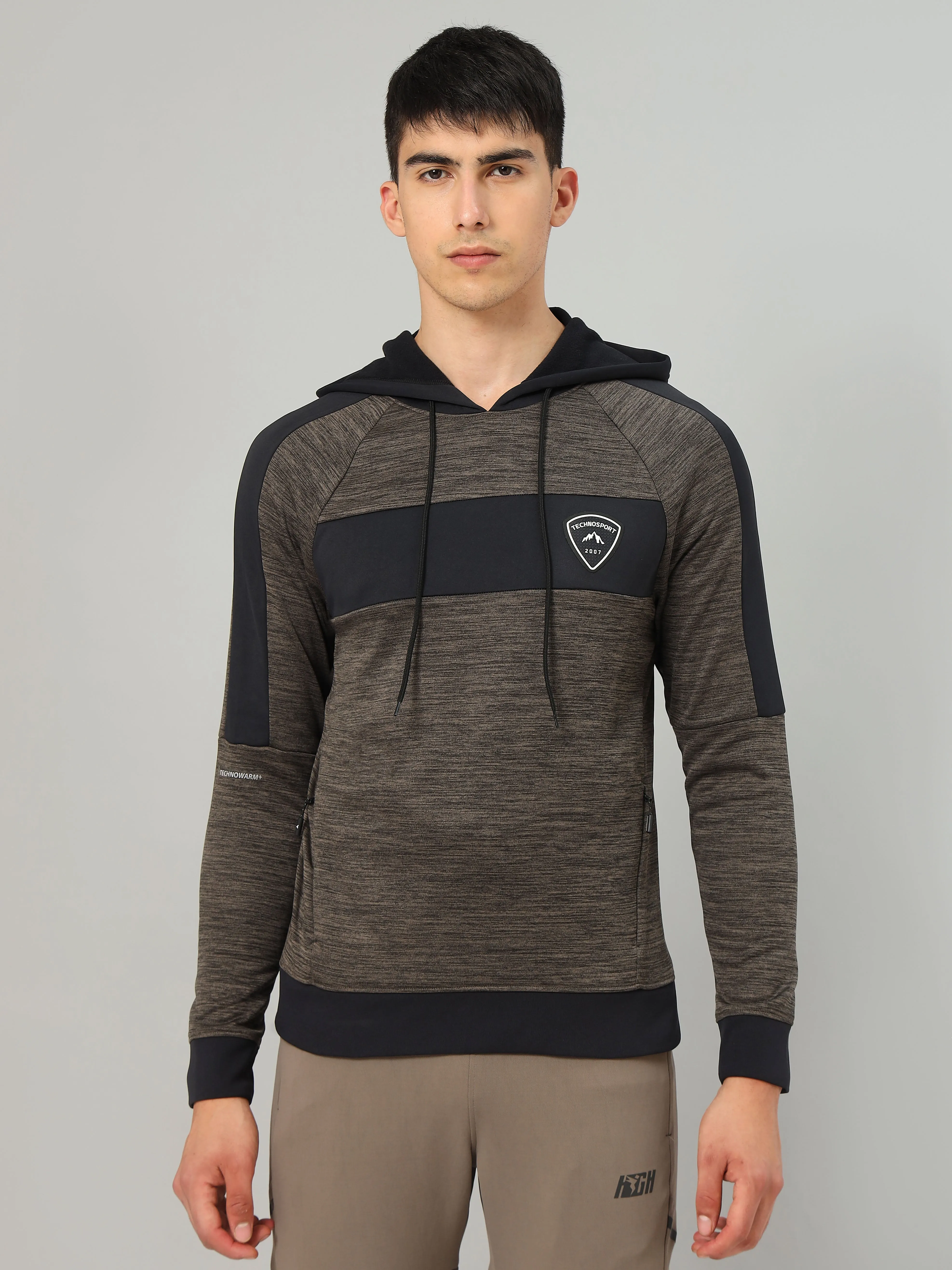 Drive Core Men Melange Slim Fit Hooded Jacket with TECHNO GUARD