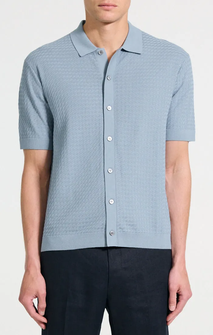 Theory Cairn Short Sleeve Shirt in Cotton - Rainstorm Easy Fit DurableReinforcedElbow