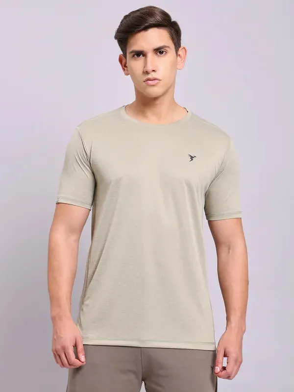 Simple Yet Cozy Men Solid Slim Fit Crew Neck T-shirt with DOUBLE COOL